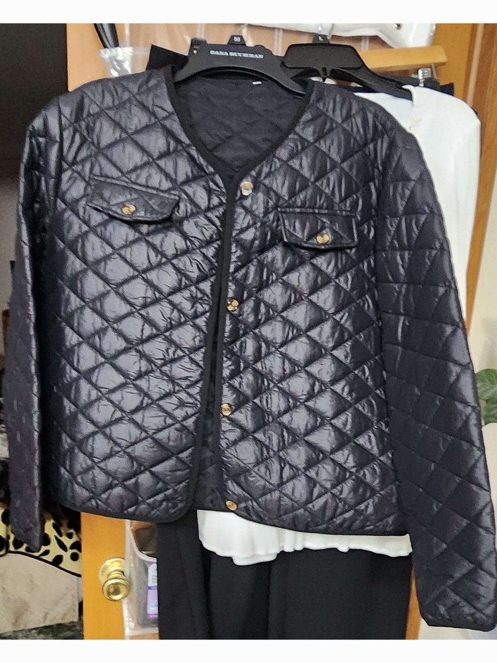 Quilted Black Women's Jacket with Button Front